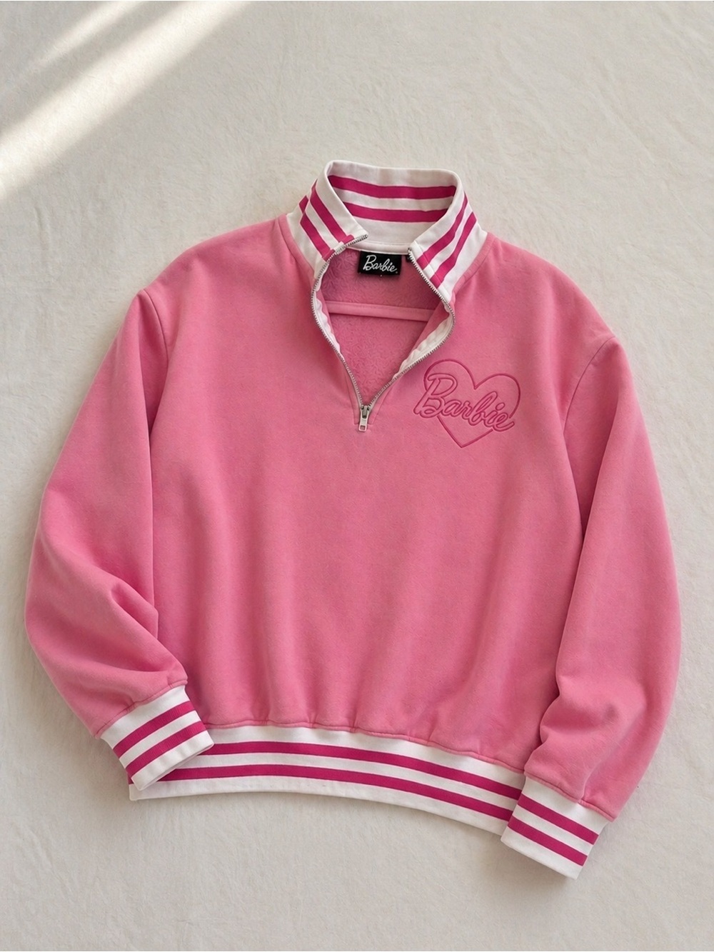Barbie Pink Quarter Zip Sweatshirt Women’s Large Barbiecore Pullover